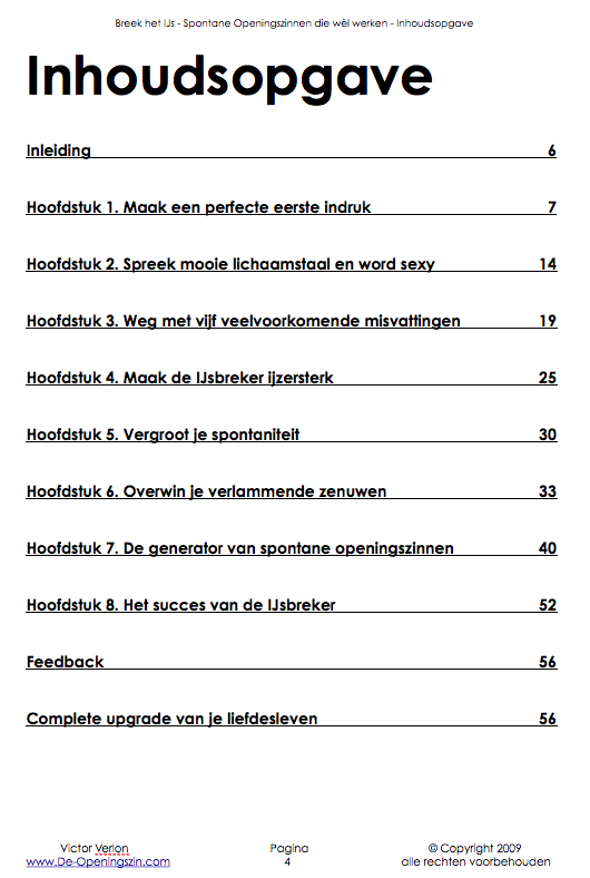 Inhoudsopgave van het Openingszinnen E-boek